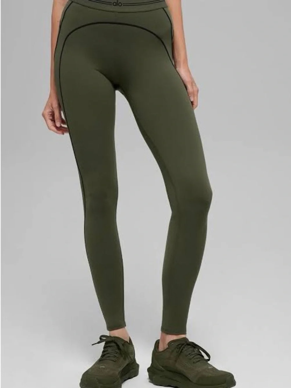 ALO Yoga Olive High-Waist Sculpt Leggings with Contrast Stitching